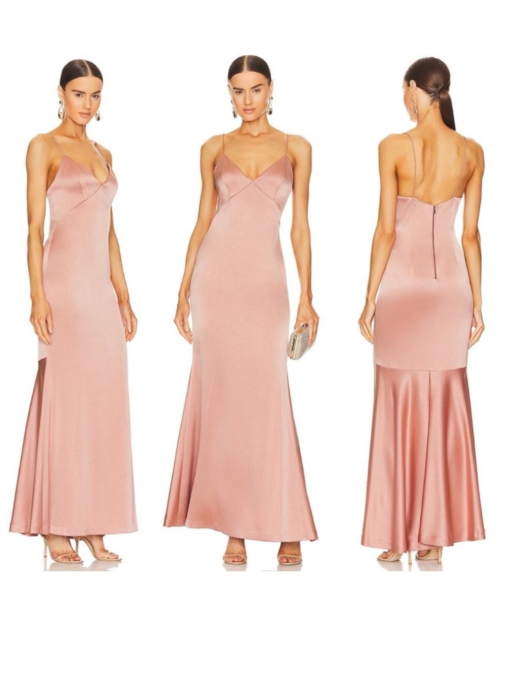 Blush Pink Satin Spaghetti-Strap Evening Gown
